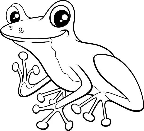 Vector illustration of cute little tree frog cartoon illustration coloring book page