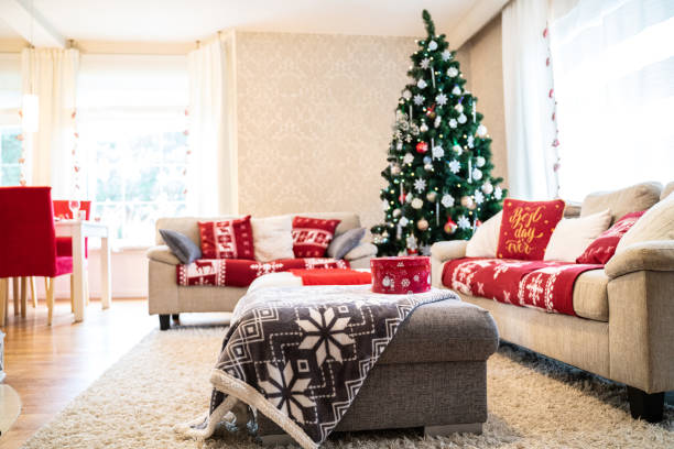 istock Interior Christmas tree decorations and holiday home. 1291680950