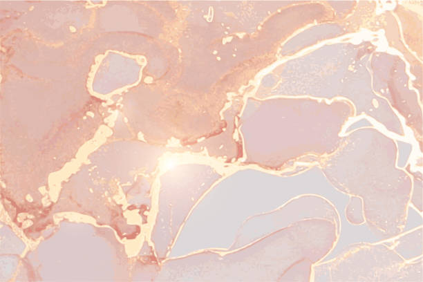 Rose and gold stone marble agate texture Rose and gold stone marble quartz texture. Alcohol ink technique abstract vector background. Modern luxury paint in natural colors with glitter. Template for banner, poster design. Fluid art painting marble stock illustrations