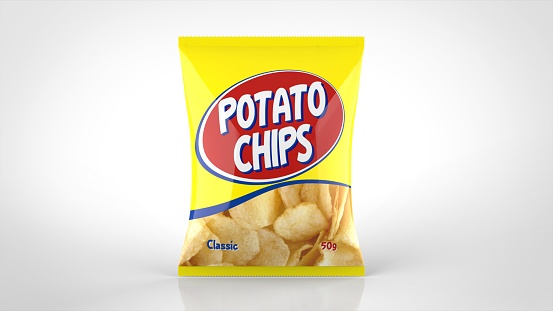 potato chips packaging front 3d rendering