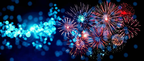 istock Abstract colored firework on dark sky. Celebration and anniversary concept 1291686205