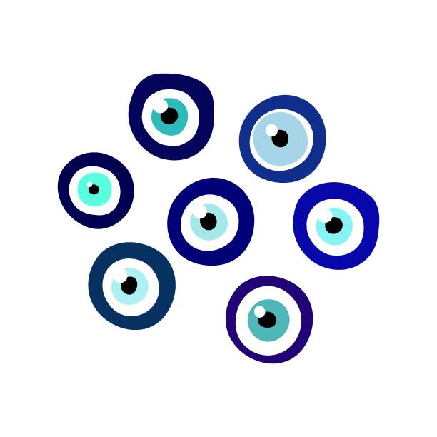 ilustrações, clipart, desenhos animados e ícones de conjunto de olhos azuis de amuleto de nazar boncugu - nazar boncugu