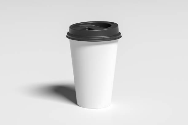istock White take away coffee paper cup mock up with black lid on white background. 1291689886