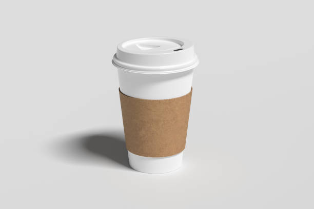istock White take away coffee paper cup mock up with white lid with holder on white background. 1291689904