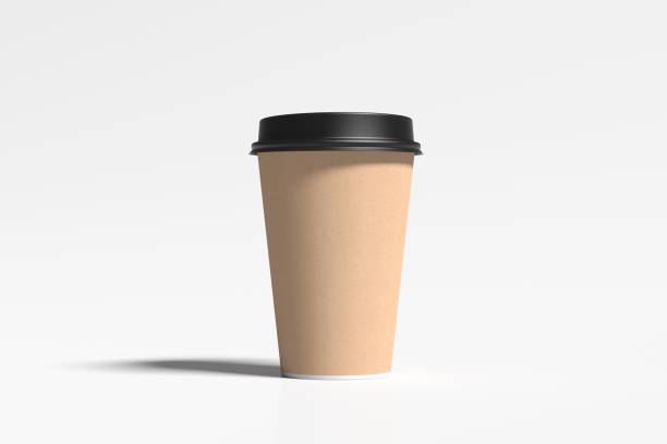 istock Cardboard take away coffee paper cup mock up with black lid on white background. 1291689999