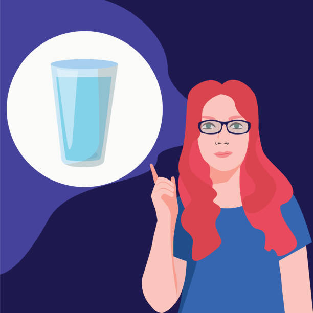 woman wearing eyeglases pointing up. vector art illustration