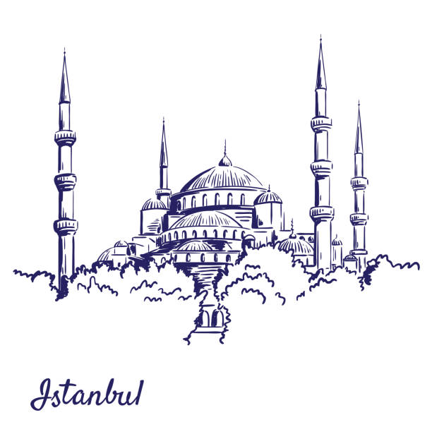 stockillustraties, clipart, cartoons en iconen met bezienswaardigheden van istanbul. sint-sophie kathedraal. blauwe moskee - mosque