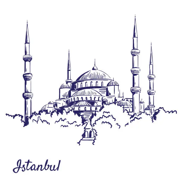 Vector illustration of sights of Istanbul. Saint Sophie Cathedral. Blue Mosque