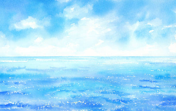 Watercolor illustration of seascape. Watercolor illustration of seascape. glittering sea stock illustrations