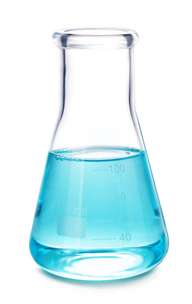 istock Test-tube with blue liquid isolated on white background. 1291715058