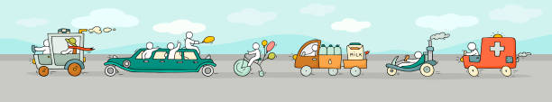 różnych rodzajów transportu. - cartoon city town car stock illustrations