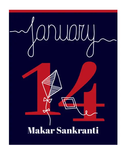 Vector illustration of Calendar sheet, vector illustration on the theme of Makar Sankranti on January 14.