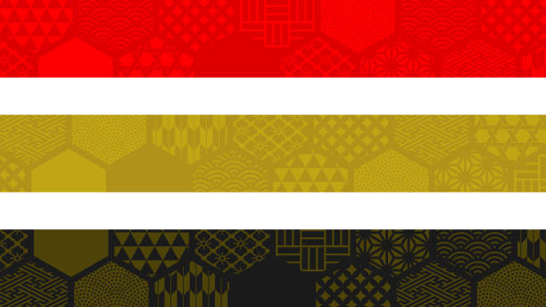 様々な日本語パターンを持つ横長い背景イラスト - 正月　背景点のイラスト素材／クリップアート素材／マンガ素材／アイコン素材