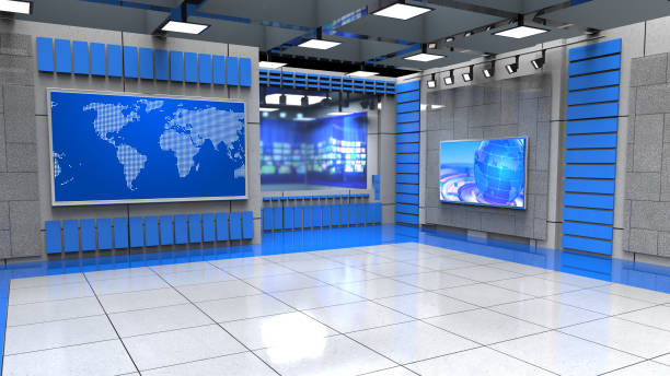 istock 3D Virtual News Studio Background, 3d illustration 1291721057