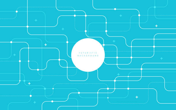 Abstract futuristic technology background light blue color curved lines, dots with copy space. Simple and minimal pastel striped line template. Flat design. Vector illustration Abstract futuristic technology background light blue color curved lines, dots with copy space. Simple and minimal pastel striped line template. Flat design. Vector illustration navigational equipment illustrations stock illustrations