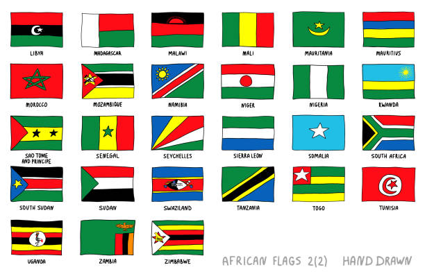 afrikanische flagge pack von hand gezeichnet. teil 2(2) - south africa flag africa south african flag stock-grafiken, -clipart, -cartoons und -symbole