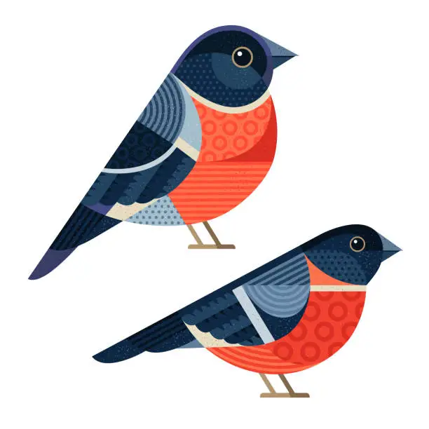 Vector illustration of Funny Bullfinch vector illustration. For Christmas decoration, posters, banners, sales and other winter events.