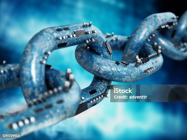 Electronic Components On Pcb Textured Chain Parts Blockchain And Crypto Currency Concept Stock Photo - Download Image Now
