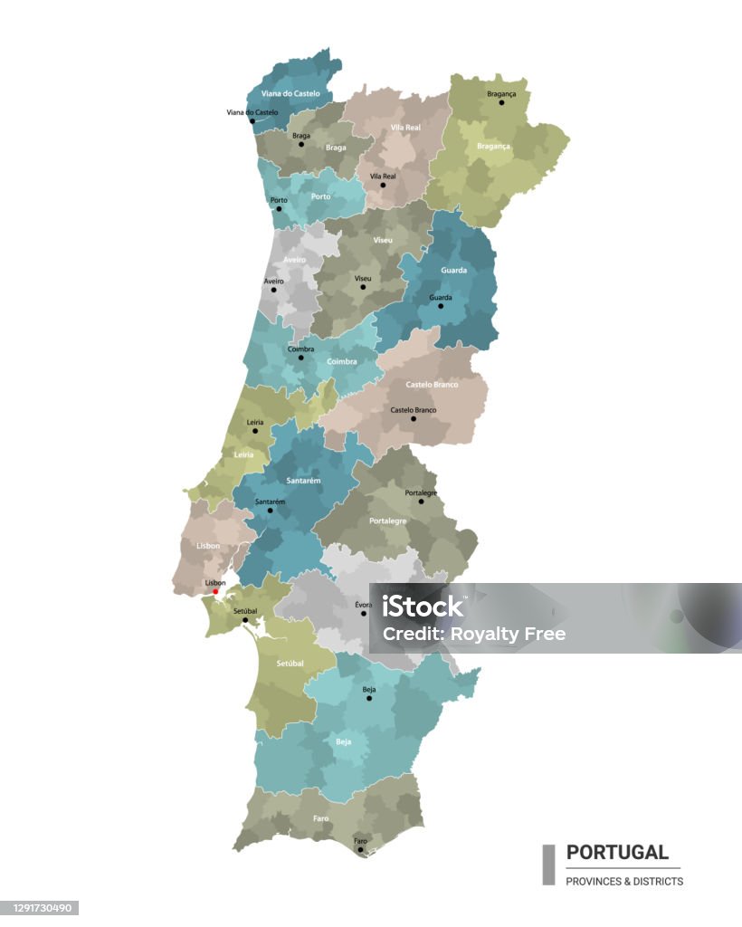Vetores de Mapa Detalhado De Portugal Com Subdivisões Mapa Administrativo  De Portugal Com Nomes De Distritos E Cidades Coloridos Por Estados E  Distritos Administrativos Ilustração Vetorial e mais imagens de Portugal 