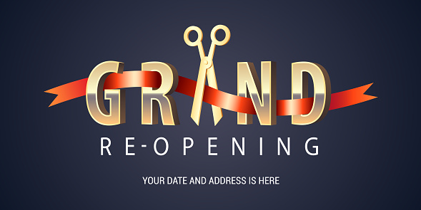 Grand opening or re opening soon vector banner, illustration