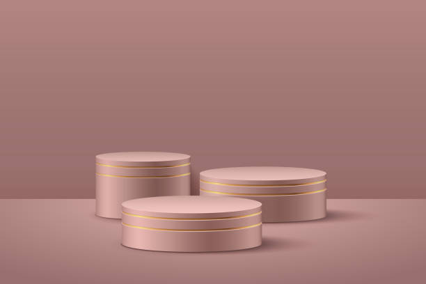 istock Abstract luxury round display for product on website in modern. Rose gold background rendering with podium and minimal wall scene, 3d rendering geometric shape pink color. Vector illustration 1291731584