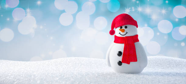 istock Little happy 3D Snowman on the snow 1291733131