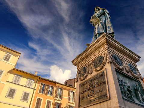 The statue of the philosopher Giordano Bruno in the center of Campo de Fiori in the heart of Rome