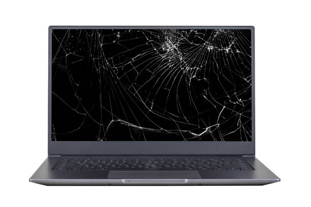 istock laptop with a broken, cracked screen isolated on white background close up front view 1291733493