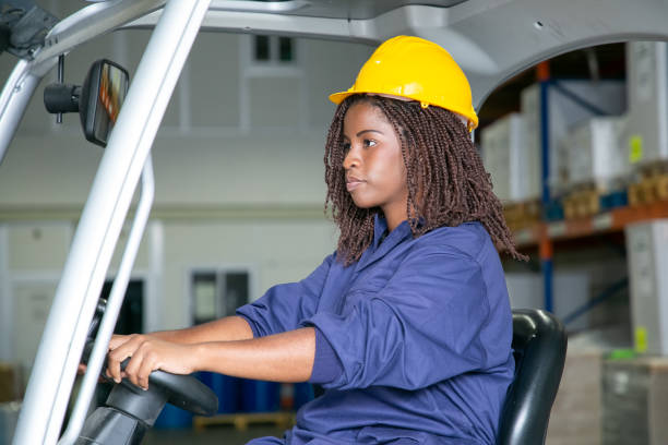 istock Serious young black female logistic worker 1291738563