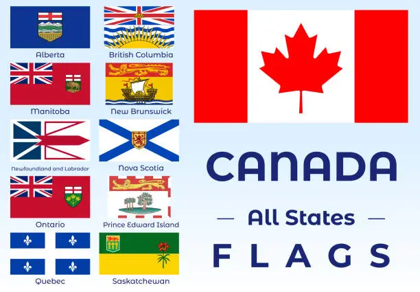 Vector illustration of All Canada flags, All Canada States Vector flags, Canada Vector Flags, Illustration of Canada All-State flags.