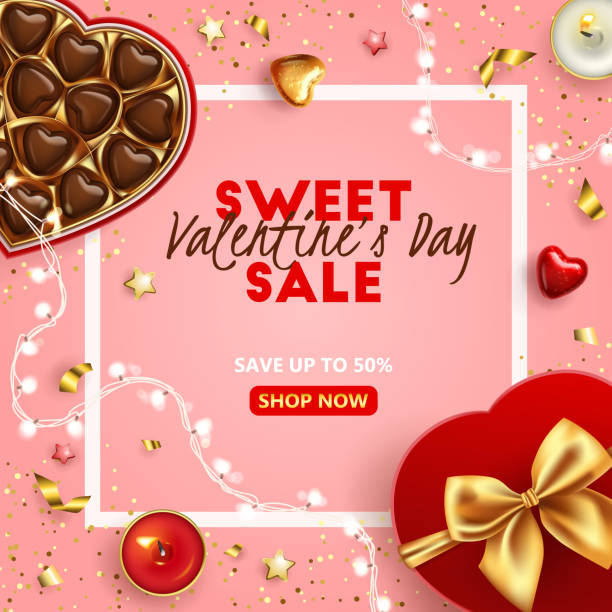 ilustrações de stock, clip art, desenhos animados e ícones de valentine s day sale banner - valentines day candy chocolate candy heart shape