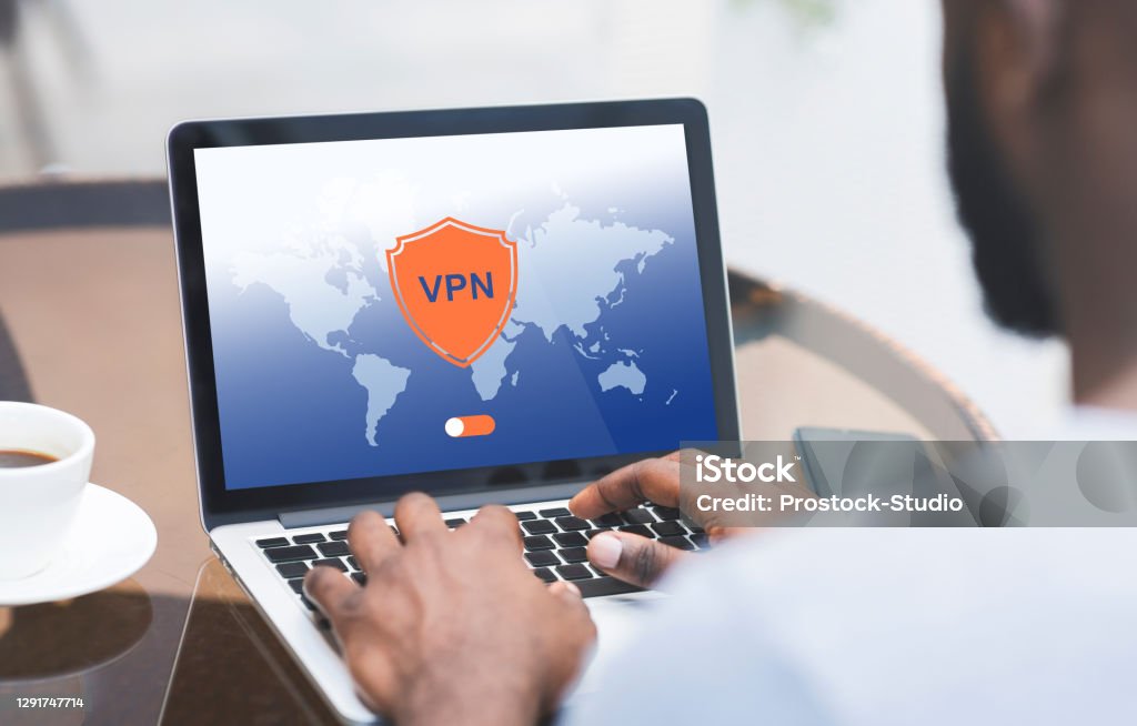 Vpn Using Man Ong Black Man Using Laptop Computer With Vpn Virtual Private Network ...
