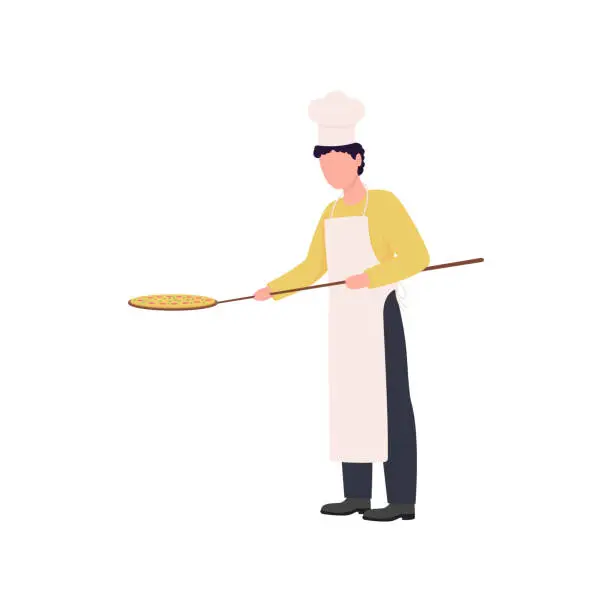 Vector illustration of Pizza maker flat color vector faceless character