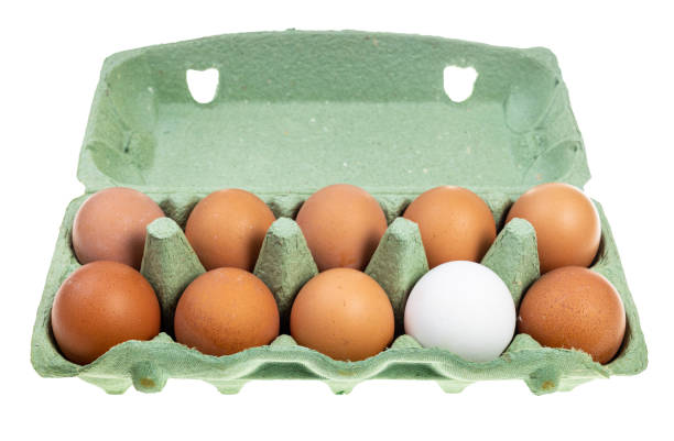 istock ten chicken eggs in green box isolated 1291753832