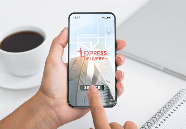 istock Unrecognizable Woman Browsing Express Delivery App On Smartphone In Office, Creative Collage 1291754850