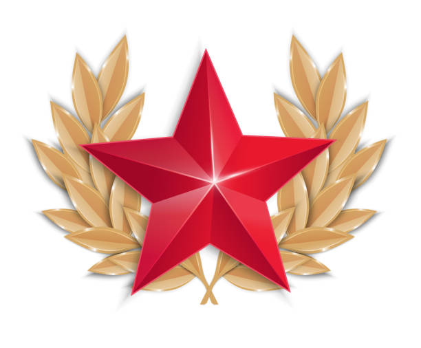 ilustraciones, imágenes clip art, dibujos animados e iconos de stock de estrella roja. icono - medal star shape war award