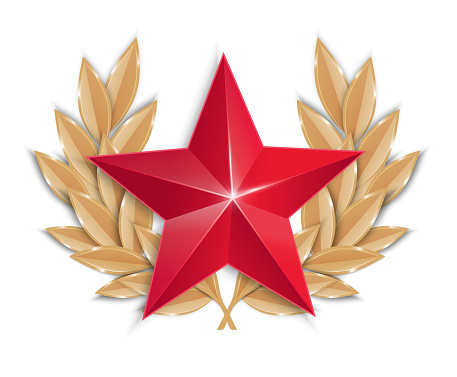 Red star with a laurel wreath. Icons.