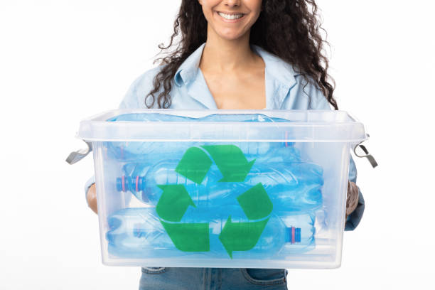 istock Lady Holding Container With Plastic Litter On White Background, Cropped 1291755142