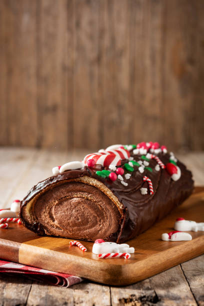 istock Chocolate yule log christmas cake 1291755278