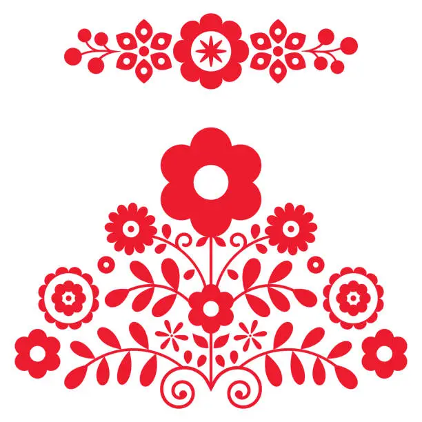 Vector illustration of Polish folk art vector design elements inspired by floral embroidery Lachy Sadeckie from Nowy Sacz in Poland