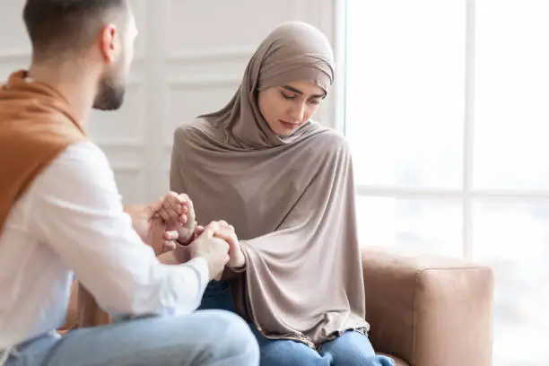 Photo of Unhappy Muslim Woman Saying No To Marriage Proposal At Home