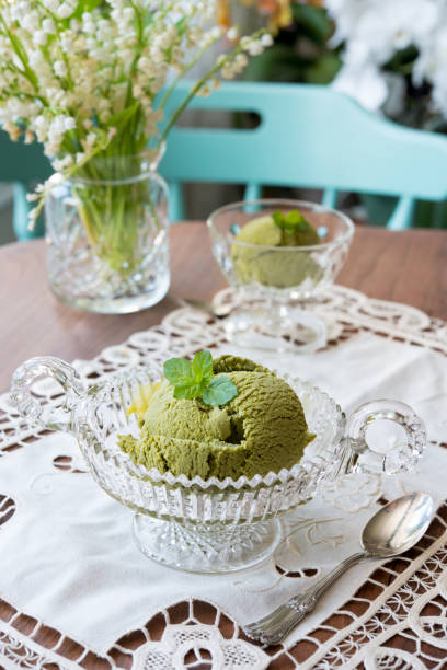 istock Matcha ice cream in footed glass bowl 1291760113