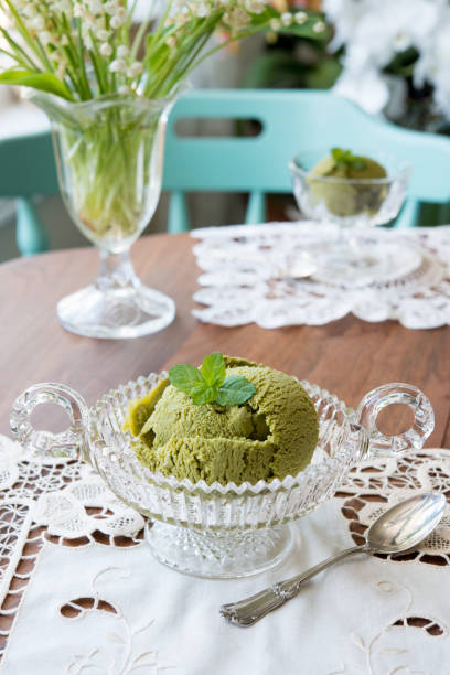 istock Matcha ice cream in footed glass bowl 1291760197
