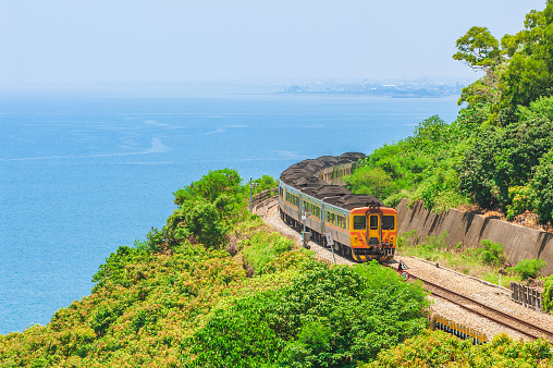 Train runs on South link line of taiwan railway in pingtung county