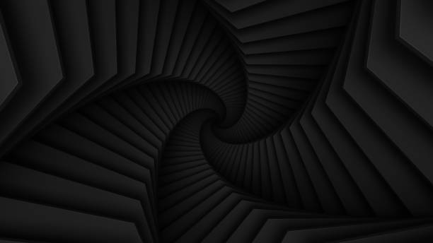 istock Abstract dark twisted tunnel constructed with star shape. Spiral corridor. Black smooth light structure. 3D render illustration 1291763044