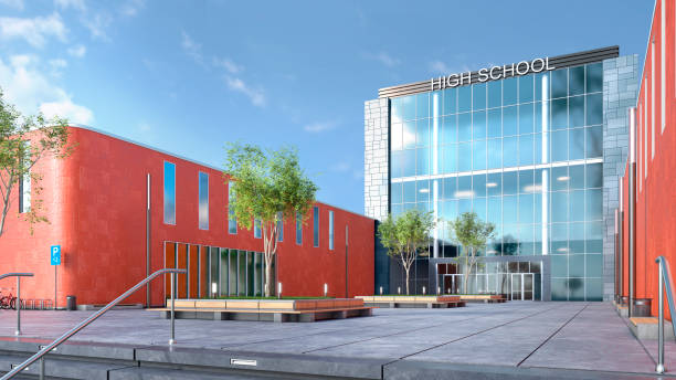 istock High school entrance facade. 3d illustration 1291763728