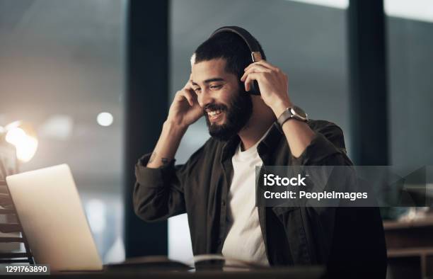 Music On Lets Make It Happen Stock Photo - Download Image Now - Podcasting, Listening, Headphones