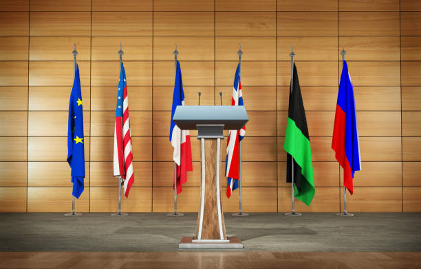 istock Tribune for performance with wooden background 3d illustration 1291763938