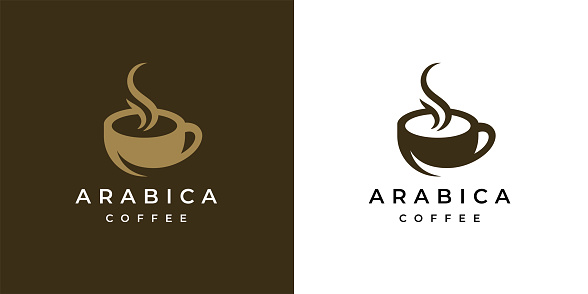 Premium coffee shop icon. Cafe mug latte aroma symbol. Espresso hot drink cup sign. Arabica cappuccino emblem. Vector illustration.
