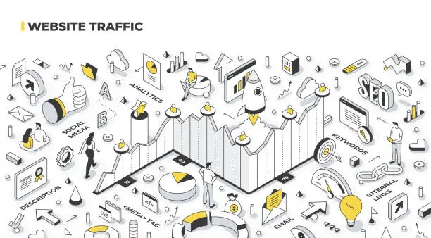 Vector illustration of Website Traffic Isometric Illustration